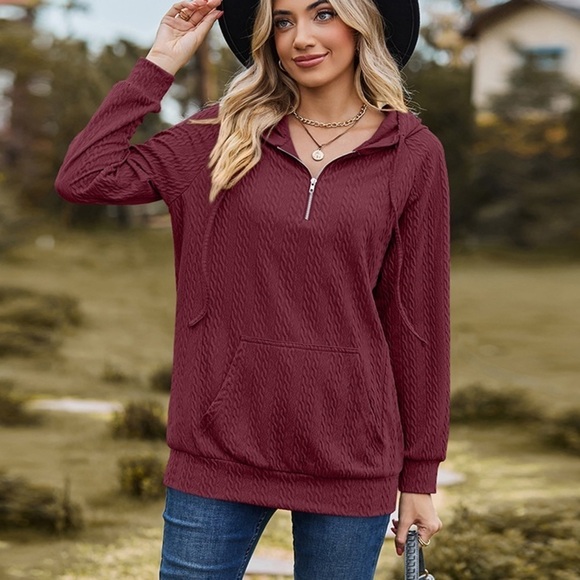 Cable-Knit Comfort Quarter Zip Hoodie - Picture 2 of 5